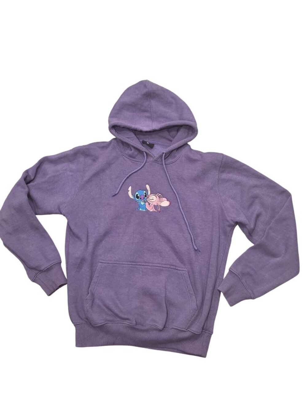 Disney Stitch & Angel Purple Hoodie Medium Soft Fleece Lined Pullover Sweatshirt